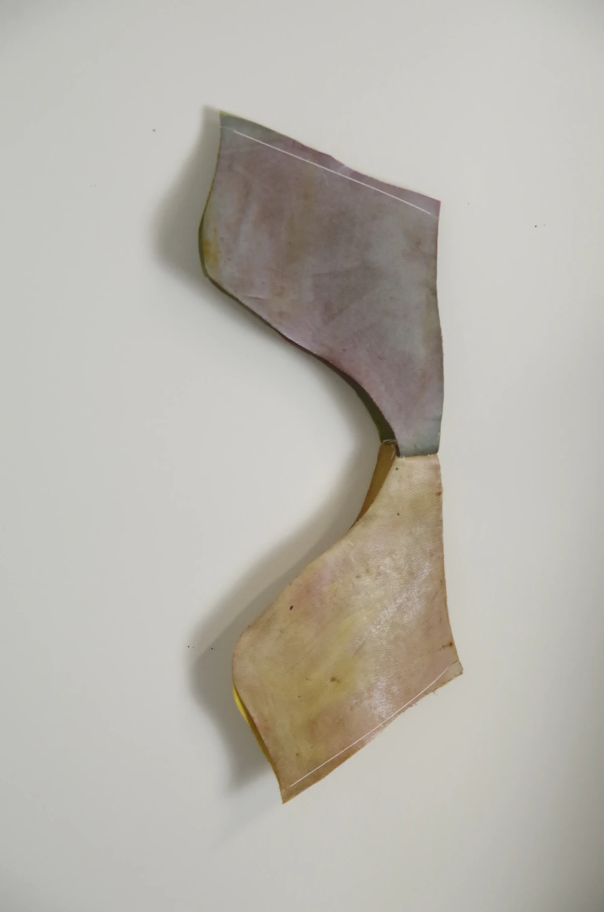 a shape [21/40/3 cm] textile remnants stiffened with flour paste - colored with self-produced pigments - zoe bilgeri/ 2024/ weimar